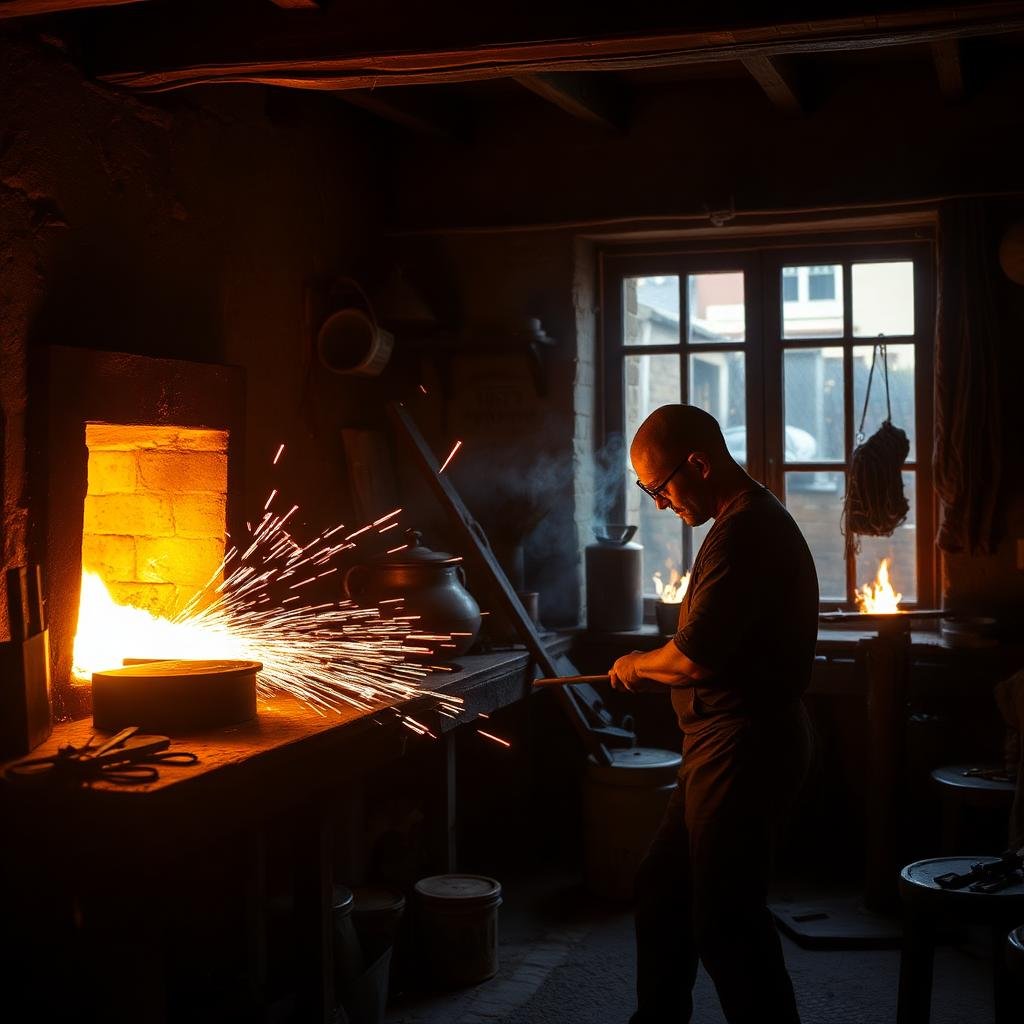 Forgeron artisan au travail dans son atelier provençal